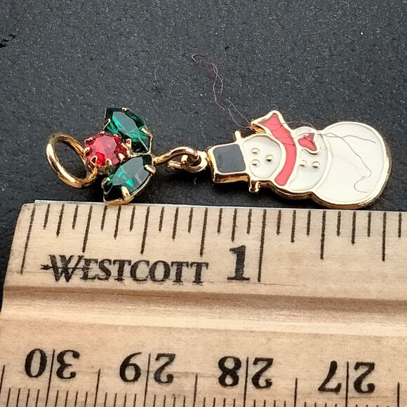 Snowman Pinback Pin Brooch Rhinestone Holly Vintage Christmas Holiday Jewelry - Picture 2 of 6